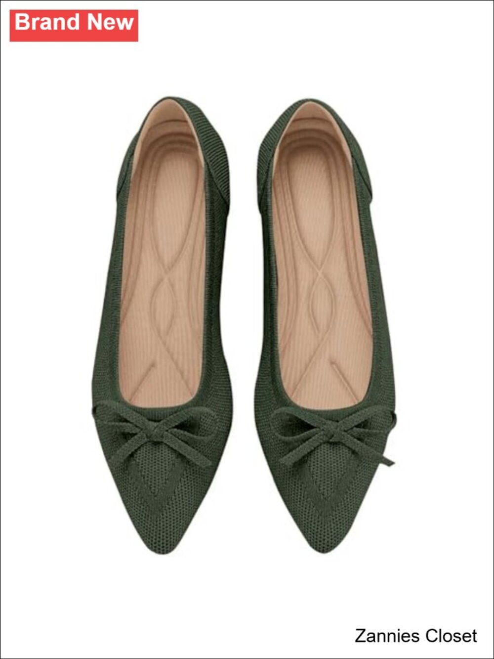 ✨TINGRISE Women's Knit Flats Pointed Toe Bow Slip On Dressy Ballet Comfortable